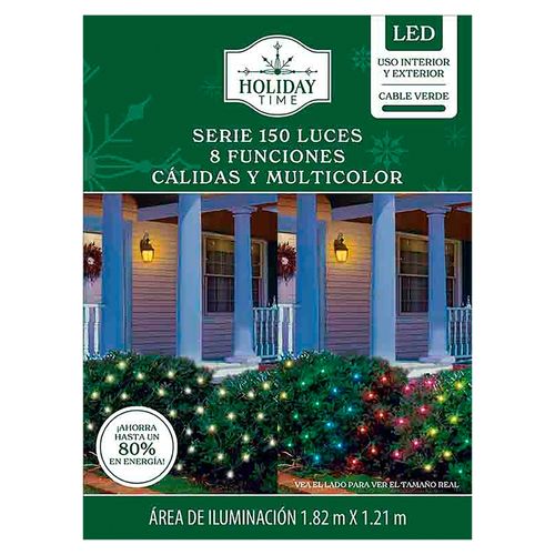 Luces Holiday Time 8 Funciones Cálidas y multicolor Serie 150 luces