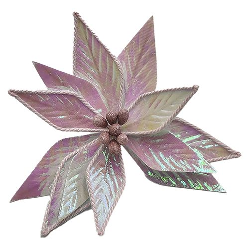 Adorno Holiday Time Flor Navidad Iridiscente Con Clip