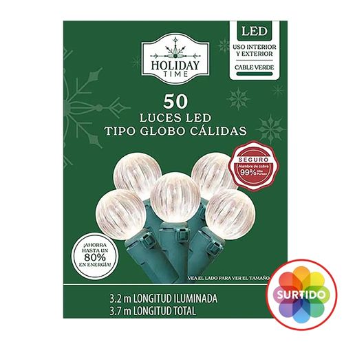 Luces Led Holiday Time diseño de bolitas multicolor serie 50 luces