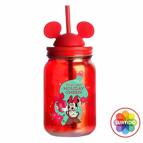 Jarra Disney Vidrio Orejita Tapa Pajilla