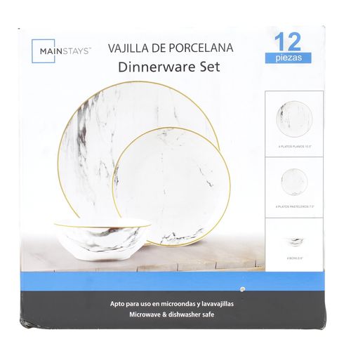 Ms Set De Vajilla Porcelana 12pzs Solido