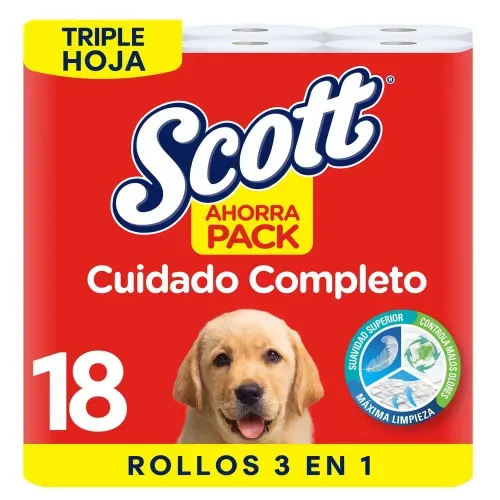 Papel  Higiénico Scott Cuidado Completo Triple Hoja - 18 rollos