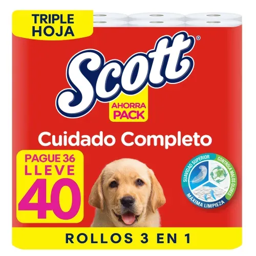 Papel Higiénico Scott Cuidado Completo Triple Hoja - 40 Rollos