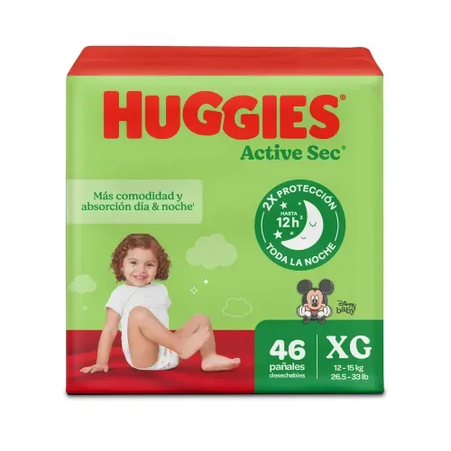 Pañales Huggies Active Sec 4/XG - 46 Unidades