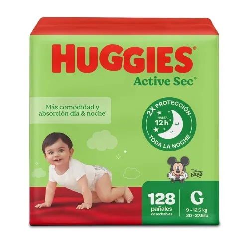 Pañales Huggies Active Sec 3/G - 128 Unidades