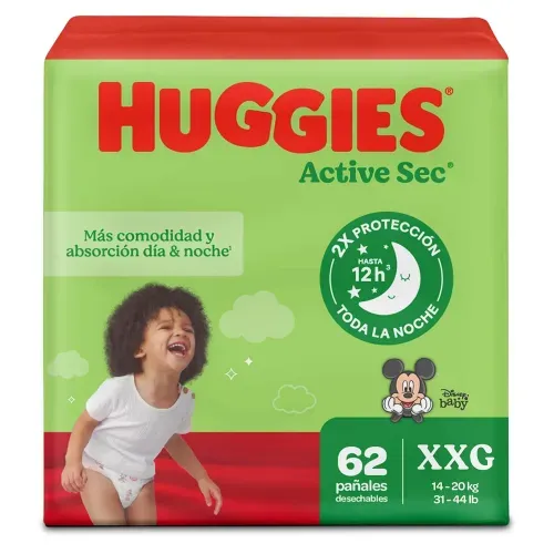 Pañales Huggies Active Sec Etapa 5/XXG - 62 Unidades