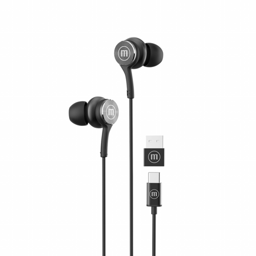 Audífono Maxell EB-XC1 con micrófono tipo c y apaptador usb color negro