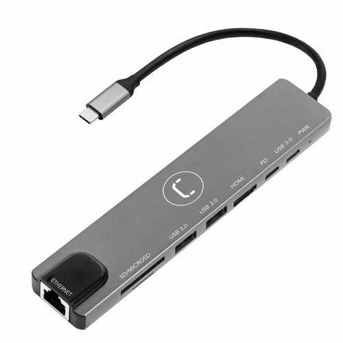 Hub Unno Tekno 8 puertos HB1109SV USB-C gris