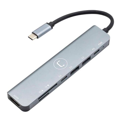 Hub Unno tekno 7 puertos HB1107sv usb-c plateado