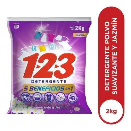 Detergente en Polvo 123 Suavizante  Jazmín - 2 kg
