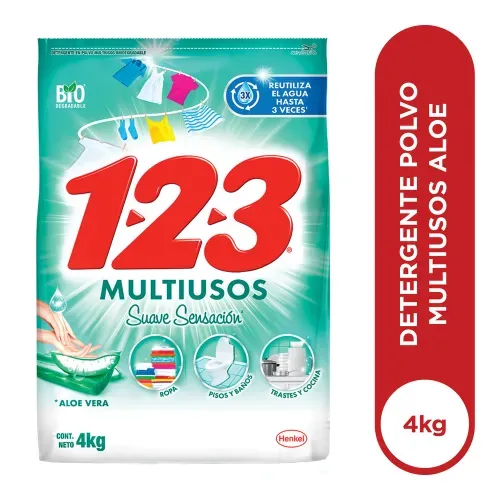 Detergente  En Polvo 123 Multiusos Aloe Vera - 4 Kg