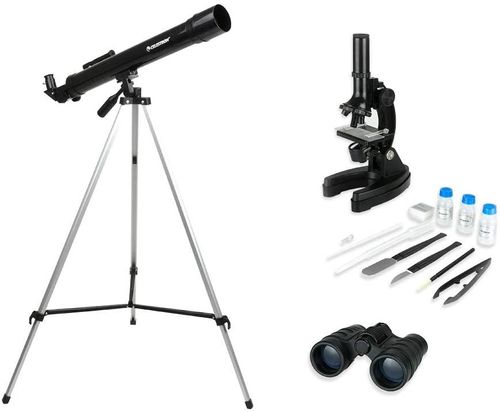 Kit científico para niños Celestron. Telescopio, Microscopio y binocular