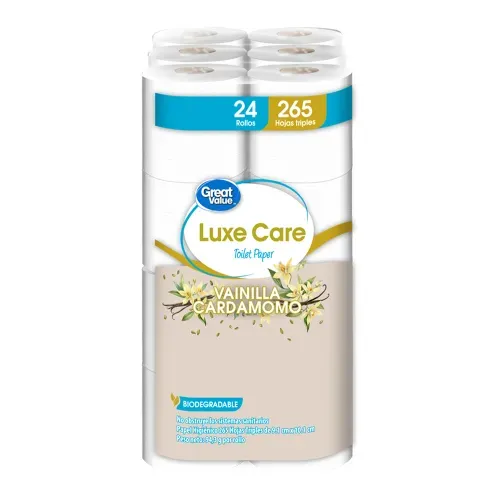Papel Higiénico Great Value Luxe Care Edición Limitada 3 Ply - 24 Rollos