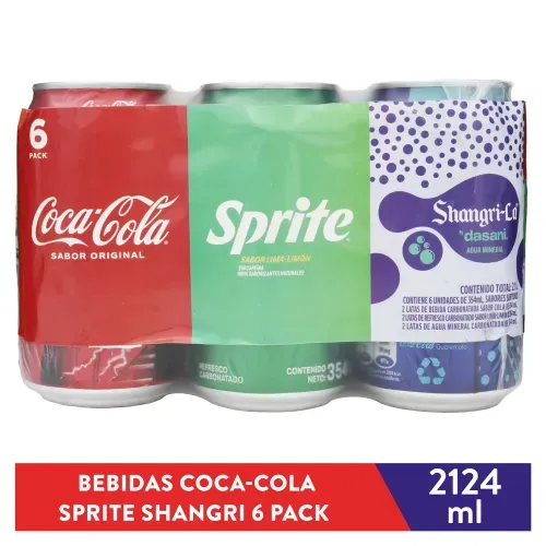 Bebida Gaseosa Coca Cola Original + Sprite Limón + Seagram's Agua Mineral 6 pack - 2124 ml