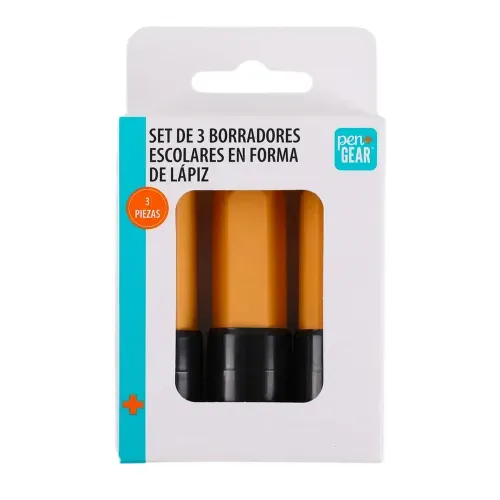 Borrador Pen + Gear con forma de lápiz - 3 Pzas