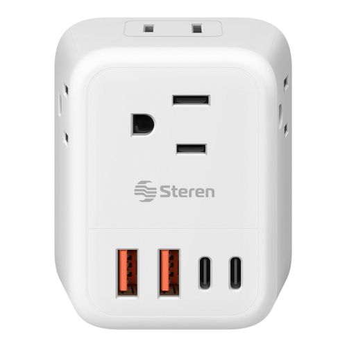 Regleta de pared para viaje con clavija europea, 4 salidas polarizadas y centro de carga USB / USB C 905-129