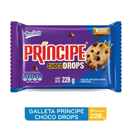 Galleta Marinela Príncipe Choco Drops 6 paquetes - 228 g