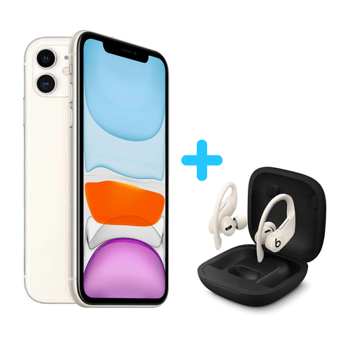 Combo Apple iPhone 11 64GB blanco+ audífonos Powerbeats pro wireless rosados
