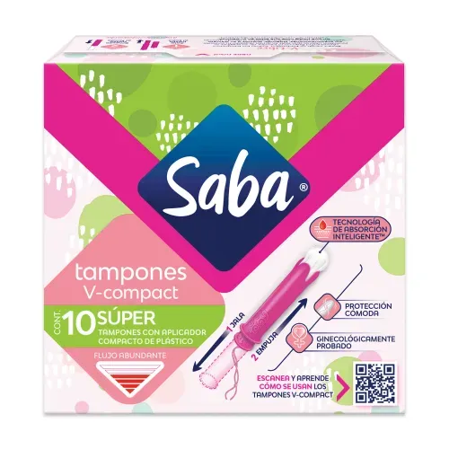 Tampones Saba Súper Flujo Abundante Con Aplicador Compacto - 10Uds