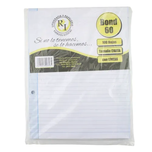 Hojas rayadas Illescas tamaño carta tipo bond con líneas - 60 hojas