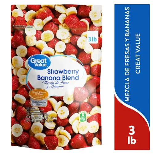Mezcla De Fresas y Bananas Great Value Congeladas 48 oz - 1.36 kg