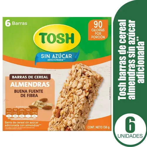 Barras de cereal Tosh Almendras sin azúcar 6 barras - 138 g