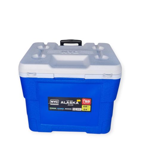 Hielera  Nyc alaska con rodos color azul 68Qt