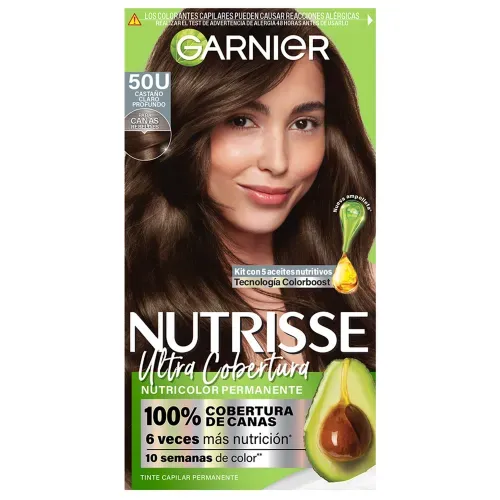 Tinte para Cabello Garnier Nutrisse Ultracobertura Tono Castaño Claro Profundo 50U - 97ml