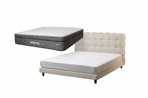 Combo Set Serena Cabecera y Camastrón Living + Colchón Pluzz King 1 top Tela Freeze