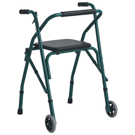 Andador ABM Medical Care plegable con Asiento y ruedas frontales Color Verde.